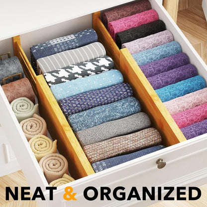 SpaceAid Bamboo 4 Pack Dresser Drawer Dividers, 4.65“ High Adjustable 12.5“-17” Drawer Organizers, Expandable Organization for Clothing, Clothes, Dressers, Black