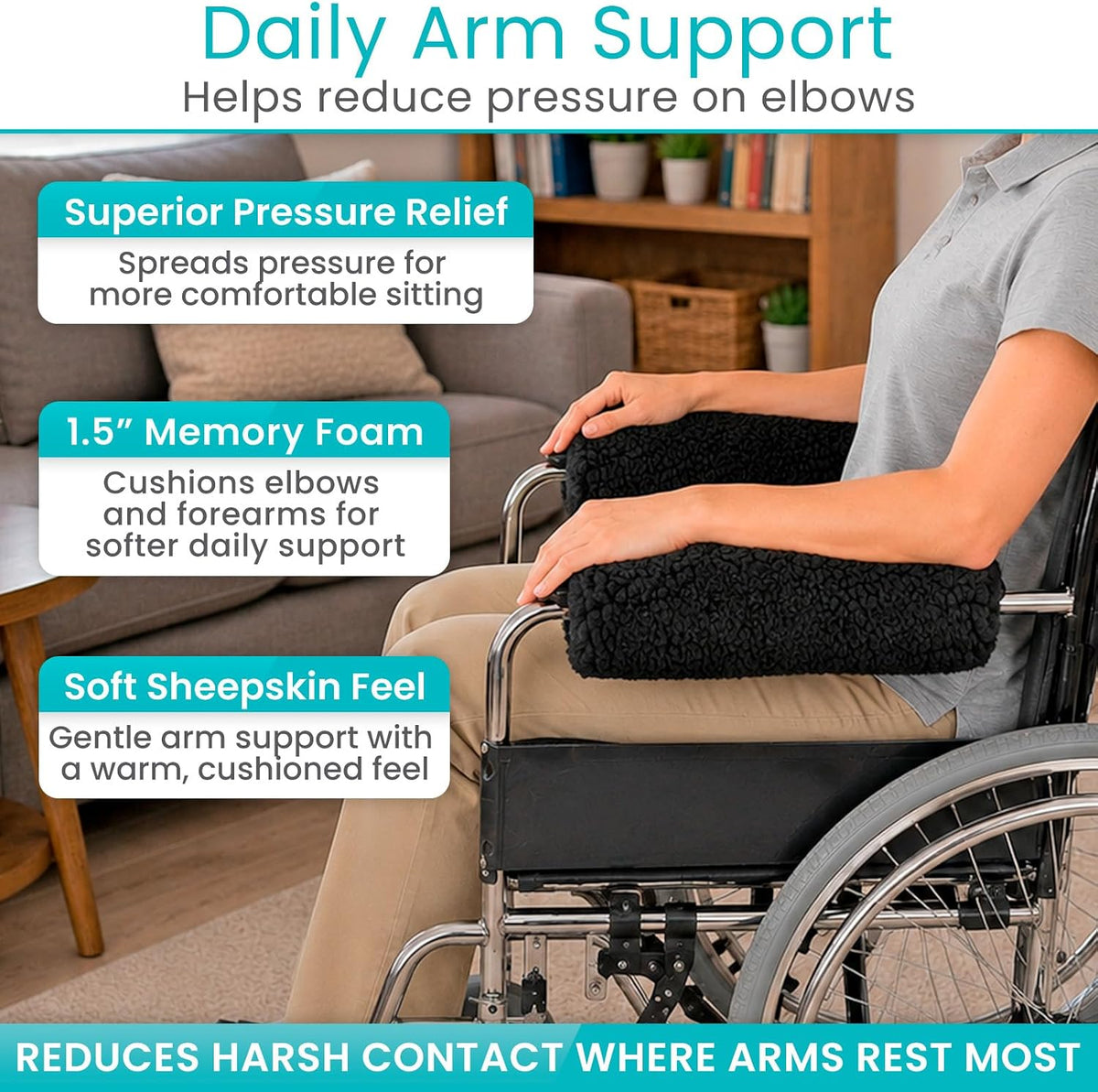 Vive Wheelchair Armrest Pads (2 PCS) - Memory Foam Sheepskin Cushion