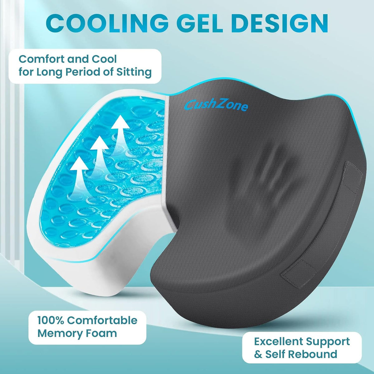 Gel Seat Cushion, Cooling Memory Foam Cushion for Office Chair, Black