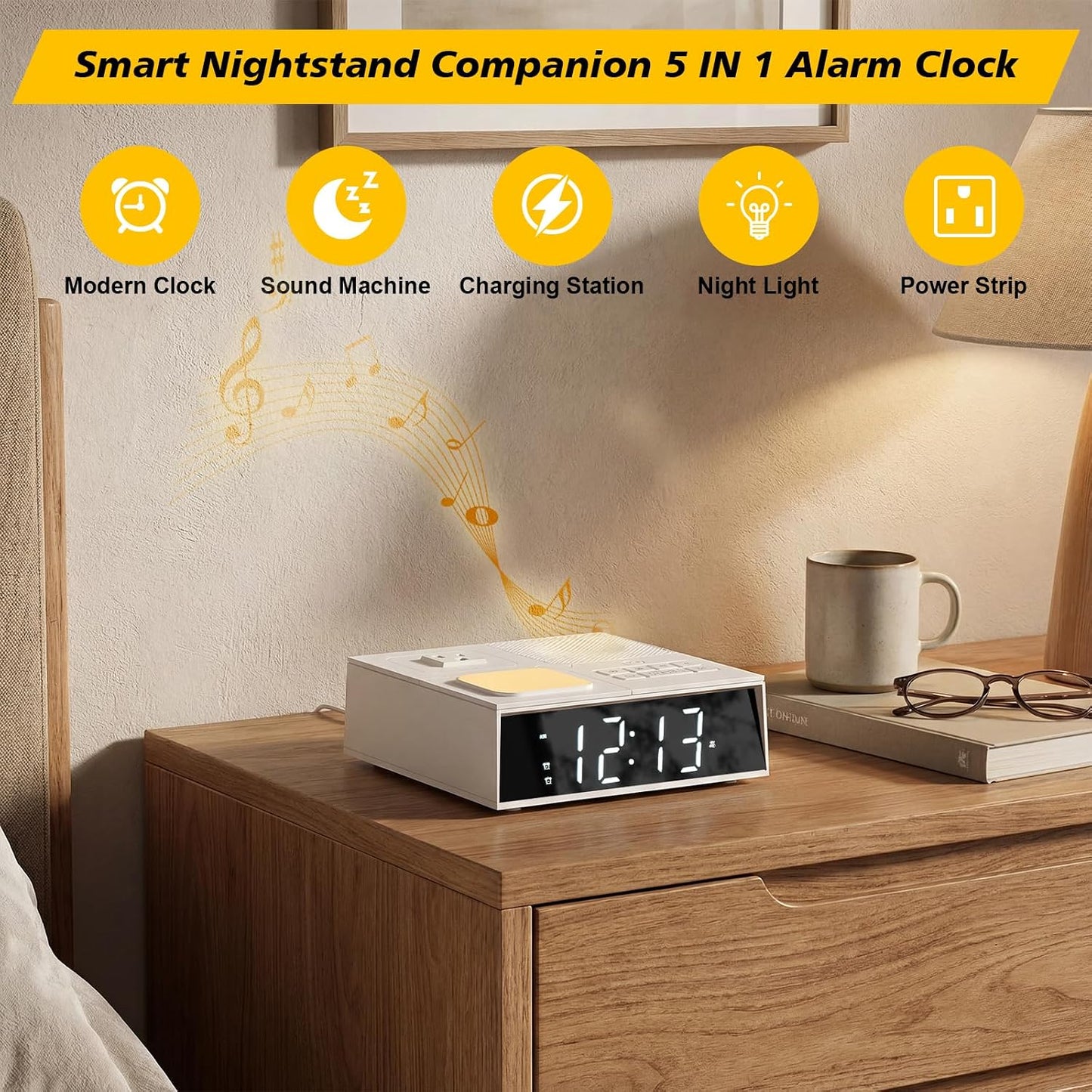 Digital Alarm Clock Sound Machine with 41 Sounds, Dual Alarms, Night Light