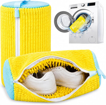 Reusable Shoe Washing Bag, 2-Pack Chenille Laundry Bag for Washer & Dryer. | Soft chenille fibers help deep clean sneakers while the hidden zipper keeps shoes secure and helps protect your washer.