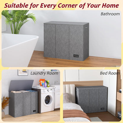 195L Laundry Hamper 3 Section,Large Laundry Hamper with Lid,Dirty Clothes Hamper with 3 Inner Bags,Collapsible Laundry Basket Organizer for Laundry Room,Bedroom,Laundry Sorter Hamper 3 Compartment