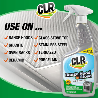 CLR Brands Range Hood and Stove Build Up Degreaser, 22 fl. oz. | Fast Acting, Non Abrasive Cleaner, Works on Glass Stove Tops, Oven Racks, BBQ Grills and More