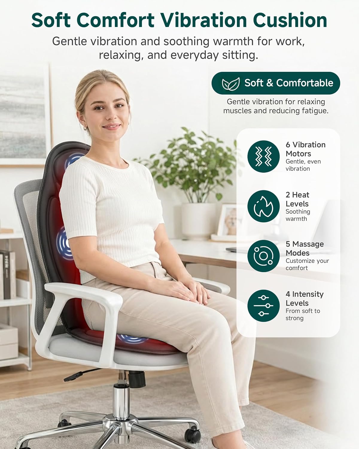 Snailax Back Massager with Heat, Vibration Massage Chair Pad, Seat Cushion | 10 Motors, 5 Modes, 3 Intensities, 2 Heat Settings, 3 Heating Areas, 30/60/90-Min Timer, Foldable, Carry Bag, 2026 Upgraded