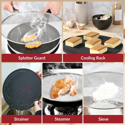 5 Pack Splatter Guard Set(13", 12.6",11.5", 9.8", 7.4"), Silicone & Stainless Steel Splatter Guard for Frying, Splatter Screen for Frying Pan, Grease Splatter Guard for Cooking