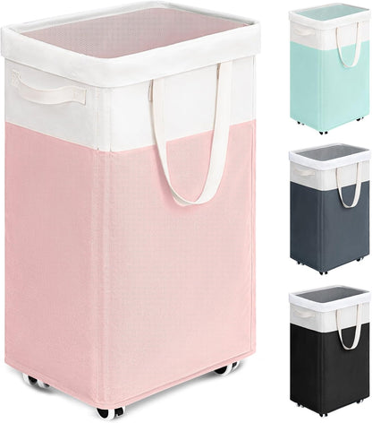 Goodpick 75L Laundry Basket with Wheels & Removable Wash Bag for Dorm | Rolling Laundry Basket with Handles for Dirty Clothes, Fodable Hamper for Laundry Room, Dorm Room Essentials, Grey
