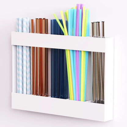 Upgraded 9.5'' Large Acrylic Straw Holder for Cabinet Door, Adjustable Space-Saving Straw Organizer Storage Dispenser for Cabinet with Ultra Sticky Adhesive Strips, 2-Part Rack, Drainage Holes