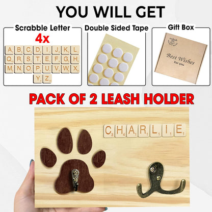Dog Leash Holder Wall Mount, Pet Harness Hanger with Scrabble Letters, Dog Collar Organizer for Entryway, Memorial Cat Leash Holder for Wall, Pet Loss Gifts, Keepsake, Home Decor PF212-NAT