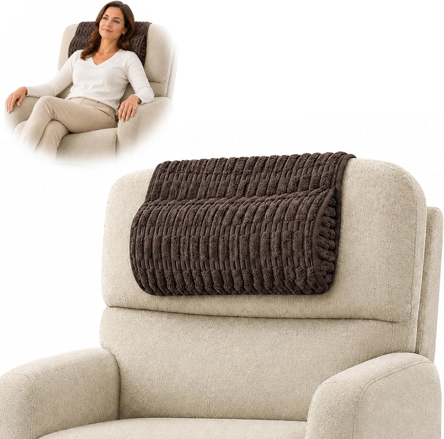Memiss Recliner Pillow Soft Corduroy Neck Pillow for Recliner (Brown) | Corduroy cover, PP cotton fill, anti-slip dots, hook and loop fastener, removable washable cover, recliner sofa car chair