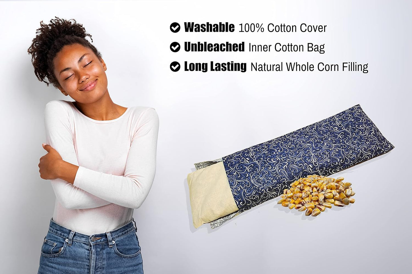 Microwavable Corn Filled Heating Pad and Cold Pack/Washable 100% Cotton Cover (Cross Hatch - Mint, 7.5in W x 11in L)