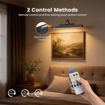 Wireless Picture Light for Wall Art Motion Sensor, 16 Inch, Black, 1 Pack | 5000mAh Rechargeable Battery, Cordless, Magnetic Detachable Bar, 3CCT Dimmable, Remote Control for Paintings and Artworks