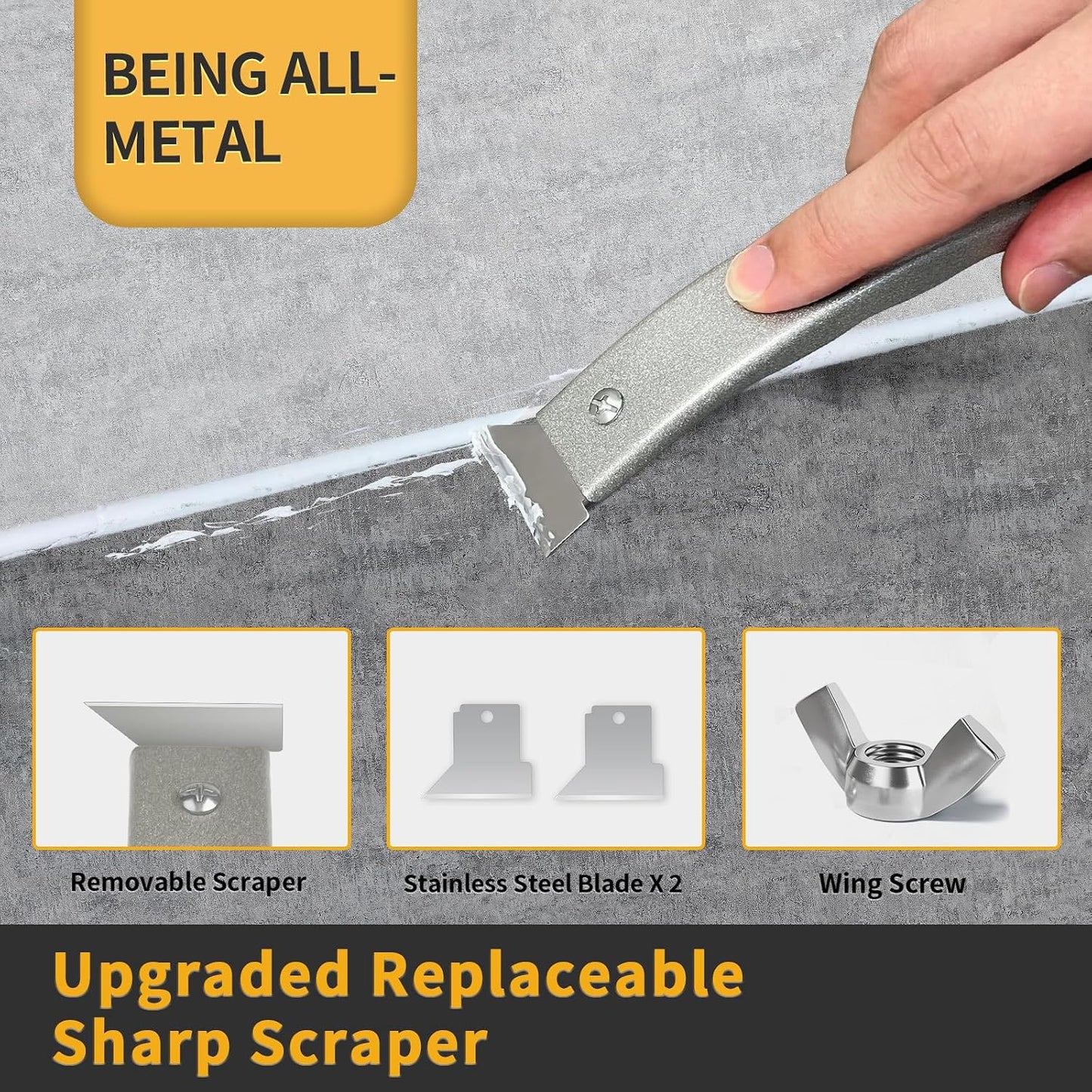 Caulking Tool-Caulk Remover Tool Kit,Grout Removal Tool,Silicone Bathroom Caulk Finishing Tool with Stainless Steel Scraper and Metal Handle for Bathroom,Kitchen,Bathtub,Sink Joint,Window