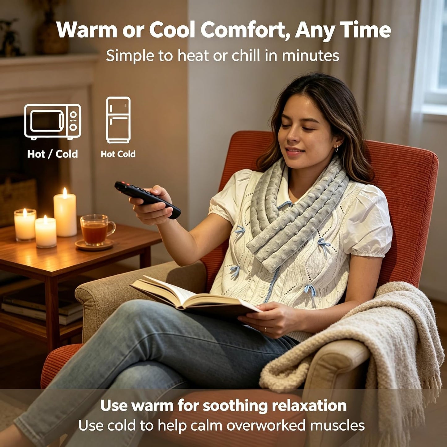 Heating Pad for Neck Shoulders and Back Microwavable – Natural Flaxseed, Multi-Chamber Even Heat, Reusable Hot Cold Compress for Muscle Soreness Relief.