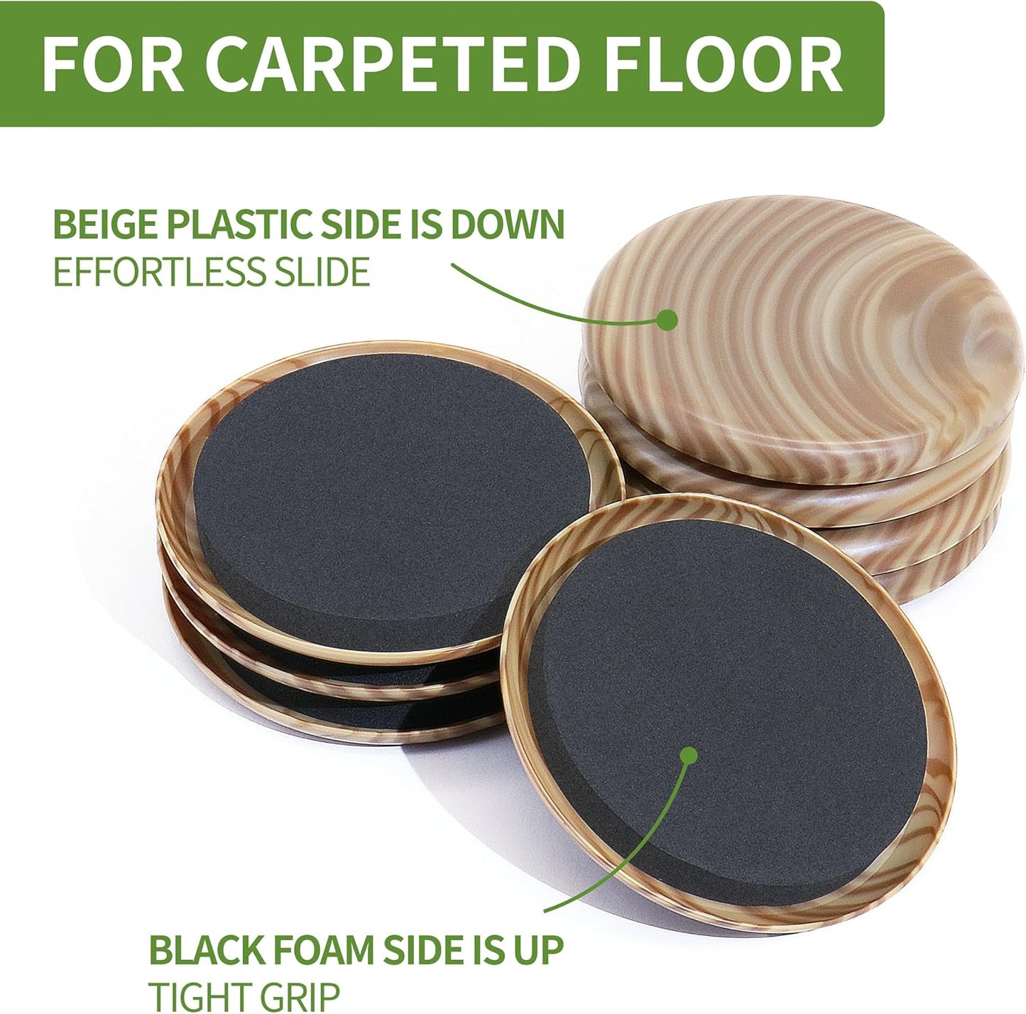 Furniture Sliders for Carpet 8 PCS - 3 1/2" Beige | Furniture Moving Sliders, Chair Leg Floor Protectors, Carpet Sliders for Furniture - Move Your Furniture Easily & Safely