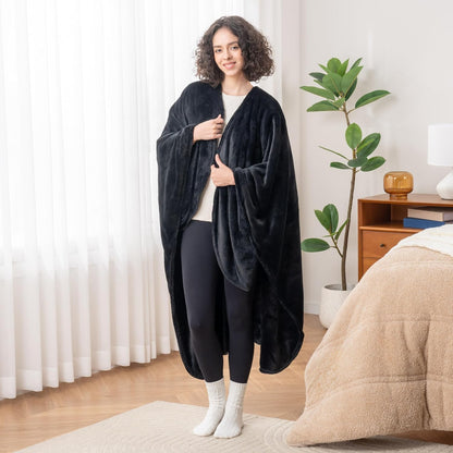 Berkshire Blanket Primalush™ Wearable Blanket, Cozy Loungewear Pocketed Plush Cape Wrap for Adults & Teens(Purple, One Size 58"X64")