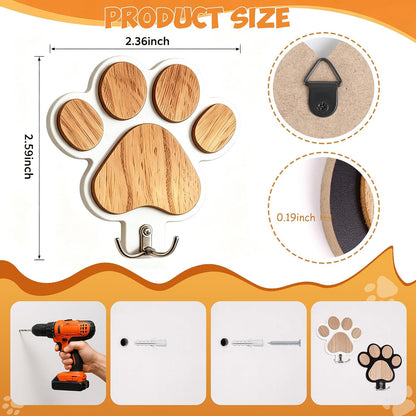 2PC 3D Wooden Dog Paw Leash Holder for Wall, Set of 2 Rustic Dog Harness & Key Organizer, Decorative Pet Paw Hooks for Leashes, Collars & Coats, Ideal Pet Lover Gift for Entryway & Mudroom