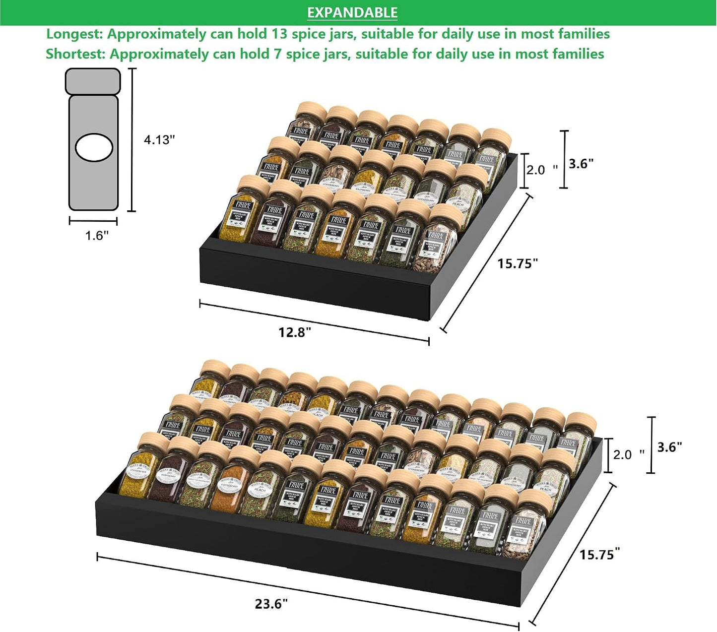 Expandable Metal Spice Drawer Organizer,3-Tier,Slanted Seasoning Jars Tray for Kitchen Cabinet Drawers Insert/Countertop (Jars not included)-3Tier,1pack/White