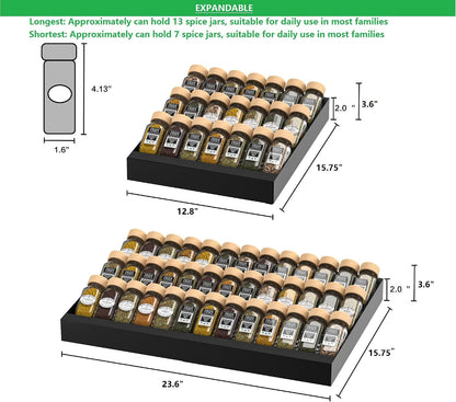 Expandable Metal Spice Drawer Organizer,3-Tier,Slanted Seasoning Jars Tray for Kitchen Cabinet Drawers Insert/Countertop (Jars not included)-3Tier,1pack/White
