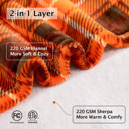 Heated Electric Blanket, Red Christmas Sherpa Plaid Throw Blanket