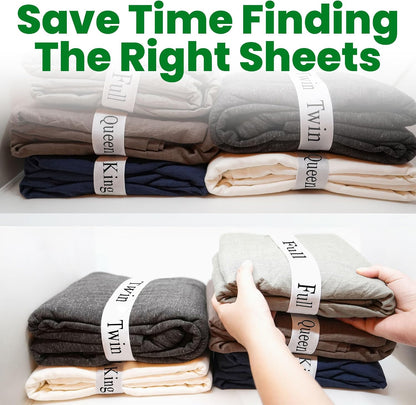 ECOHomes Bed Sheet Organizer Label Bands (King 4PCs Pack, Cream) | Storage Size Label Bands, Bed Sheets Set Organizers, Linen Closet Organization, Elastic Bedding Band, for Organizing Bedsheet