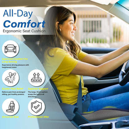 Allaboutsla Car Seat Cushion for Driving, Car Seat Pillow for Short Drivers | Ergonomic Memory Foam Seat Cushion for Pain Relief, Adult Booster Seat for Car, Butt Cushion for Car, Truck, Office, B&G
