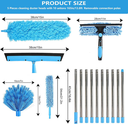 4PCS Microfiber Duster Kit, 3 in 1 Microfiber Dusters Retractable Gap Dust Cleaner and Chenille Duster with 83 inches Extra Long Extension Pole for Cleaning Ceiling Fan, High Ceiling