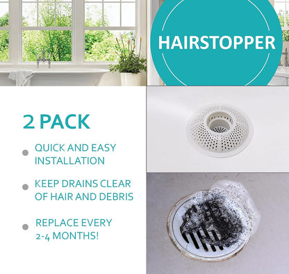 Hairstopper Drain Cover Hair Catcher for Shower and Bathtub, Protects Against Clogs Without Blocking Water Flow, White, 3 Pack | Protects Against Clogs Without Blocking Water Flow, Fits Most Standard Size Shower and Bathtub Drains, 3 Pack