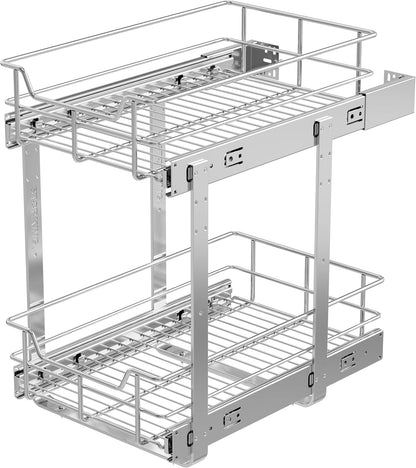 Pull Out Cabinet Organizer 15" W X 22" D, Chromed, Full Slide Out Drawers | For Kitchen Organizers and Storage, Pull Out Drawers For Cabinets Capacity Heavy Duty Caddy, Cabinet Shelves, Bathroom Pantry