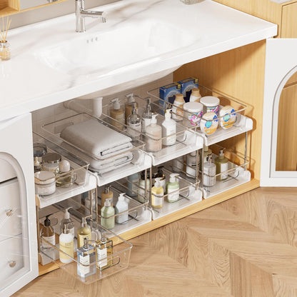 Vtopmart 2 Pack Pull Out Bathroom Under Sink Organizer (S-Standard) | Slide-out drawers, Multi-purpose storage, Clear visibility, Easy Set-up