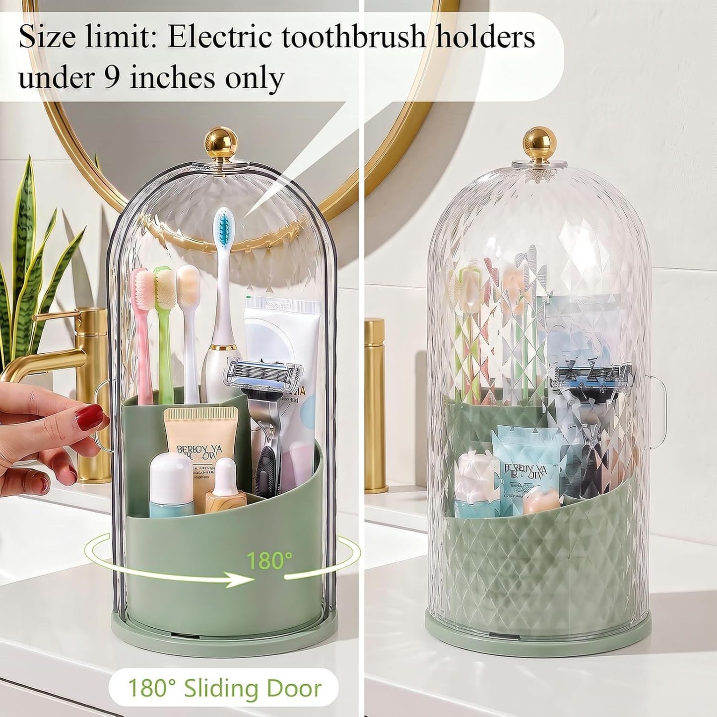 Toothbrush Holder with Cover for Bathroom Countertop, Organizer, White | Rotating 3 Slot Holder for Electric Toothbrushes, Toothpaste, Self Draining Vanity Organizer, Makeup Brush Storage