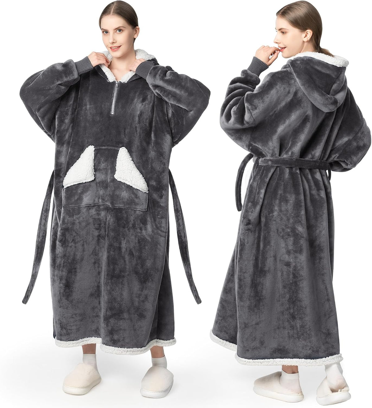 Wearable Blanket Hoodie as Gifts for Women, Long Sherpa Fleece Hooded Blankets with Oversize Hood and Pocket, Warm and Cozy Sweatshirt with Belt, Winter Gift