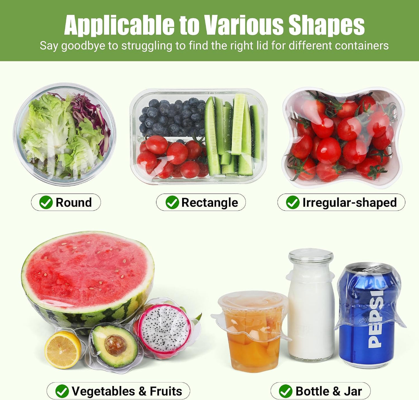 Silicone Stretch Lids for Food Storage in Fridge, Reusable Elastic Bowl Covers for Cup, Cans, Jars, Round & Rectangle Container, Food Grade Silicone Microwave Food Cover, Heat-Resistant, 6PCS