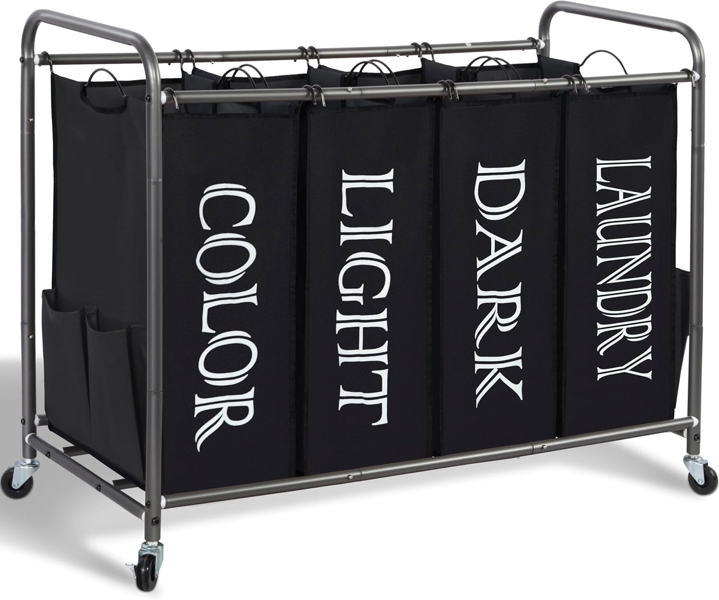 STORAGE MANIAC 3 Section Laundry Sorter, 35.6 Gal (135 L) Laundry Hamper Cart with Heavy Duty Rolling Lockable Wheels and Removable Bags, Clothes Organizer Basket Separator Hamper, Gray