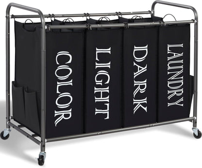 STORAGE MANIAC 3 Section Laundry Sorter, 35.6 Gal (135 L) Laundry Hamper Cart with Heavy Duty Rolling Lockable Wheels and Removable Bags, Clothes Organizer Basket Separator Hamper, Gray