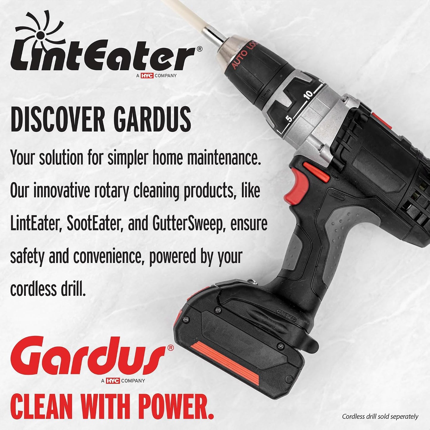 Dryer Vent Duct Cleaning Kit - Gardus RLE202 LintEater Rotary Dryer Vent Cleaner Kit, Removes Lint, Dryer Vent Cleaning System Extends Up to 12’ with 4 Flexible 3' Rods, Air Duct Cleaning Tools
