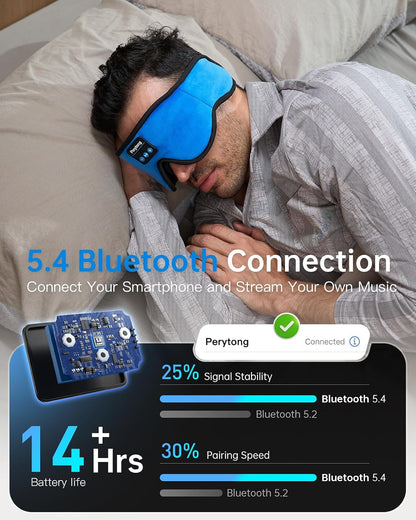 Perytong Sleep Mask with Bluetooth 5.4 Headphones, Wireless Music Sleep Eye Mask for Side Sleepers, 3D Contoured Comfort & Built-in HD Stereo Earphones, Blackout for Travel (Peach Pink)