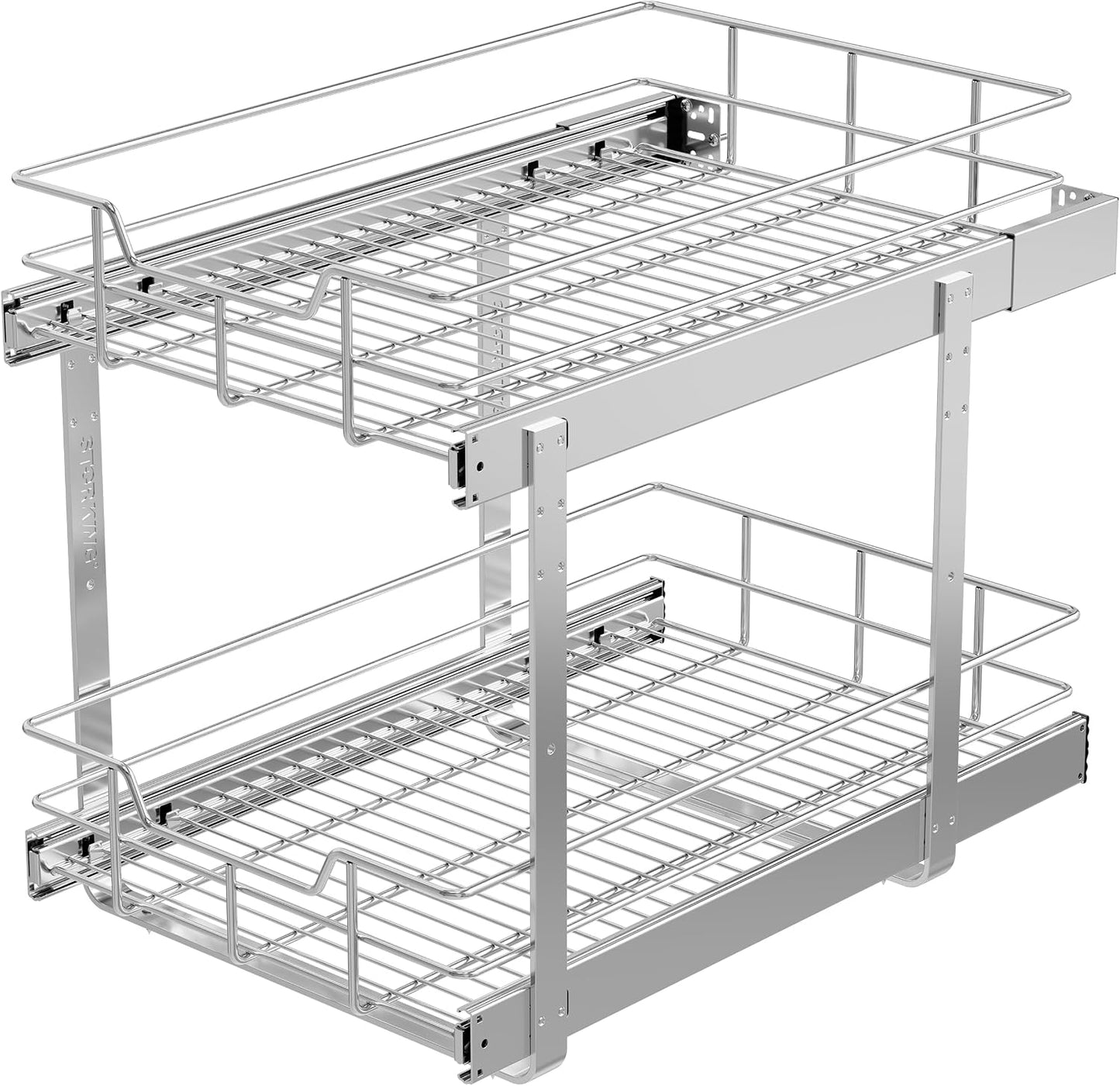 Pull Out Cabinet Organizer 15" W X 22" D, Chromed, Full Slide Out Drawers | For Kitchen Organizers and Storage, Pull Out Drawers For Cabinets Capacity Heavy Duty Caddy, Cabinet Shelves, Bathroom Pantry