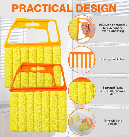 2 Pcs Blind Duster for Wood Blinds, 7-Finger Blind Cleaner Duster Tool | with Microfiber, Effortless Dusting for Tight Slats (Orange and Yellow)