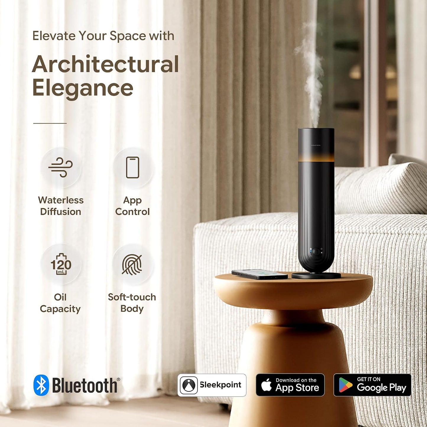 Airversa U1 Smart Tower Waterless Diffuser Starter Kit for Room, Black | 2x50ml Hotel Scent Fragrance Oil, Up to 1200 sq ft, App Control, Cold Air, 120mL, DC-12V/1A, Scent Air Machine, U1kit-2X50