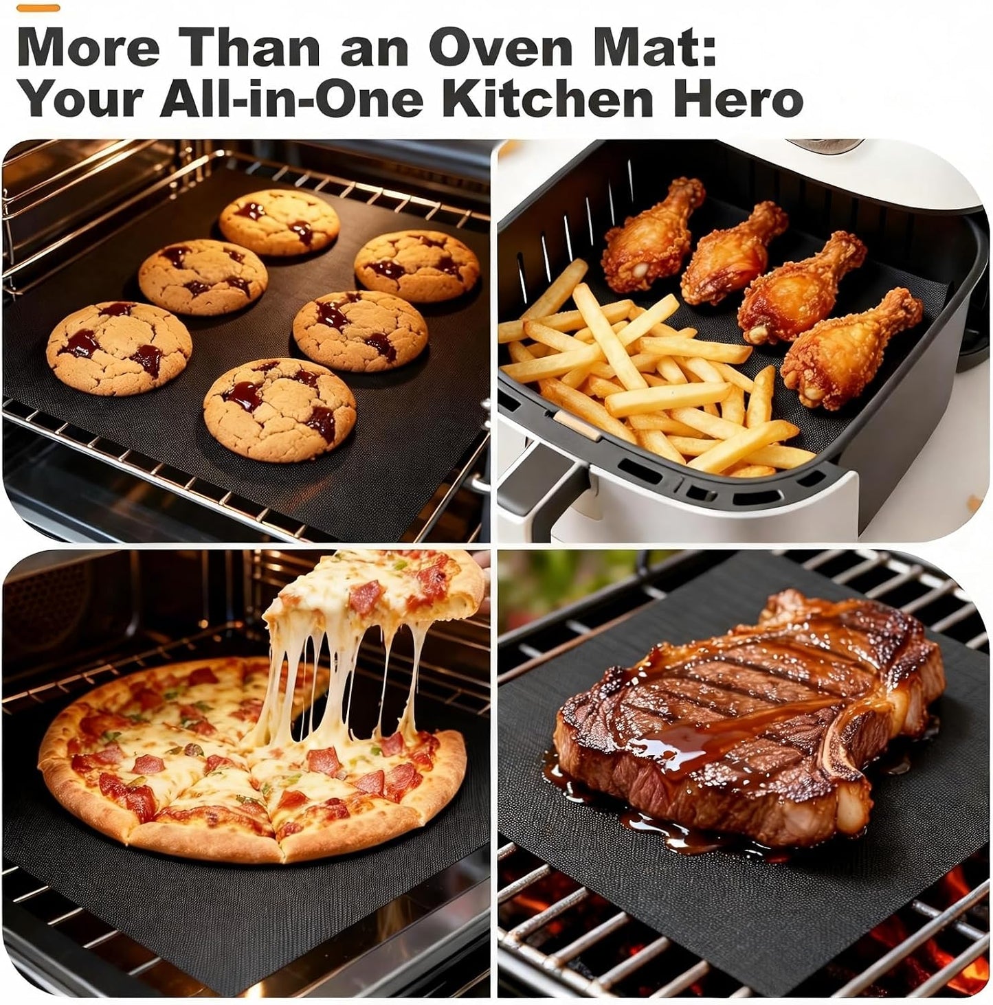 4 Pack Oven Liners for Bottom of Toaster Oven, Reusable Non-Stick | 11.6" x 11.6" Trim-to-Fit Air Fryer Toaster Oven Liner, Compatible with Ninja, Breville, Cosori, Cuisinart & Most Ovens