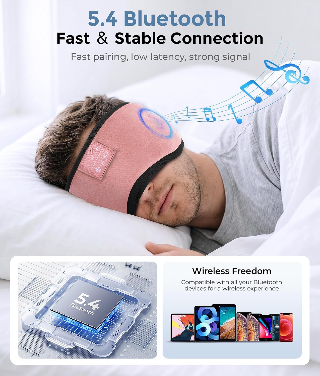 LOVE EYE Sleep Headphones Bluetooth 5.4 Sleeping Eye Mask Wireless Music Earphones with Built-in HD Speakers for Side Sleepers Cotton Sleeping Headphones for Women Men Gifts (Lavender Purple)