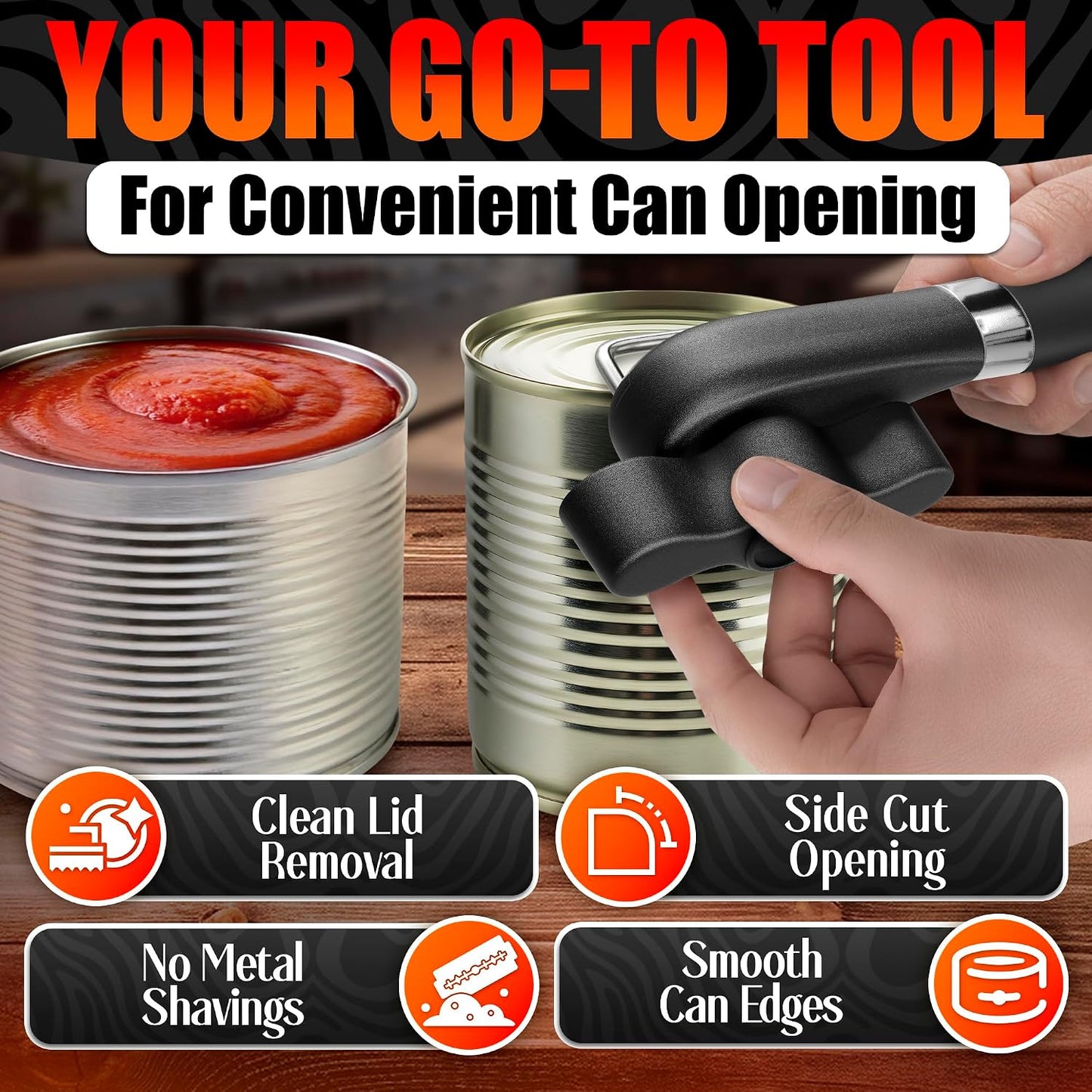 Can Opener Smooth Edge Side Cut – Stainless Steel Manual Can Opener with Ergonomic Handle, Handheld Can Openers for All Can Sizes, No Sharp Edges, Reusable Lid, Easy Turn Knob for Everyday Kitchen Use