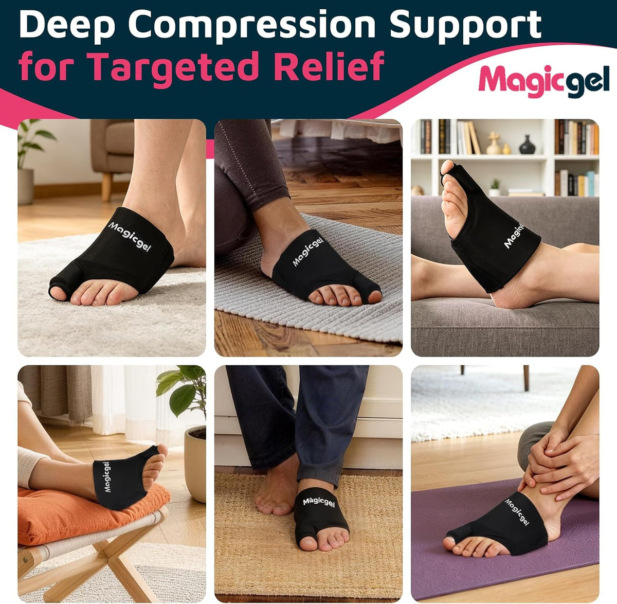 Magic Gel Foot Ice Pack Wrap & Toe Wrap for Gout Relief, Bunion, Plantar Fasciitis, Turf Toe, Broken Toe, Swelling, Foot & Toe Pain Relief, Hot & Cold Gel Therapy, Reusable Compression Support