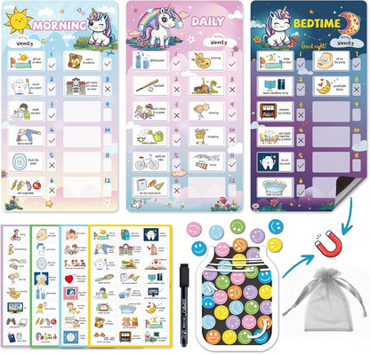 JJPRO Magnetic Bedtime/Morning/Daily Routine Chart for Kids with Reward Jar-Morning Routine Chart,Daily Checklist Reward Chart for Toddlers,Reward Jar for Kids,Cute Visual Schedule Board for Home