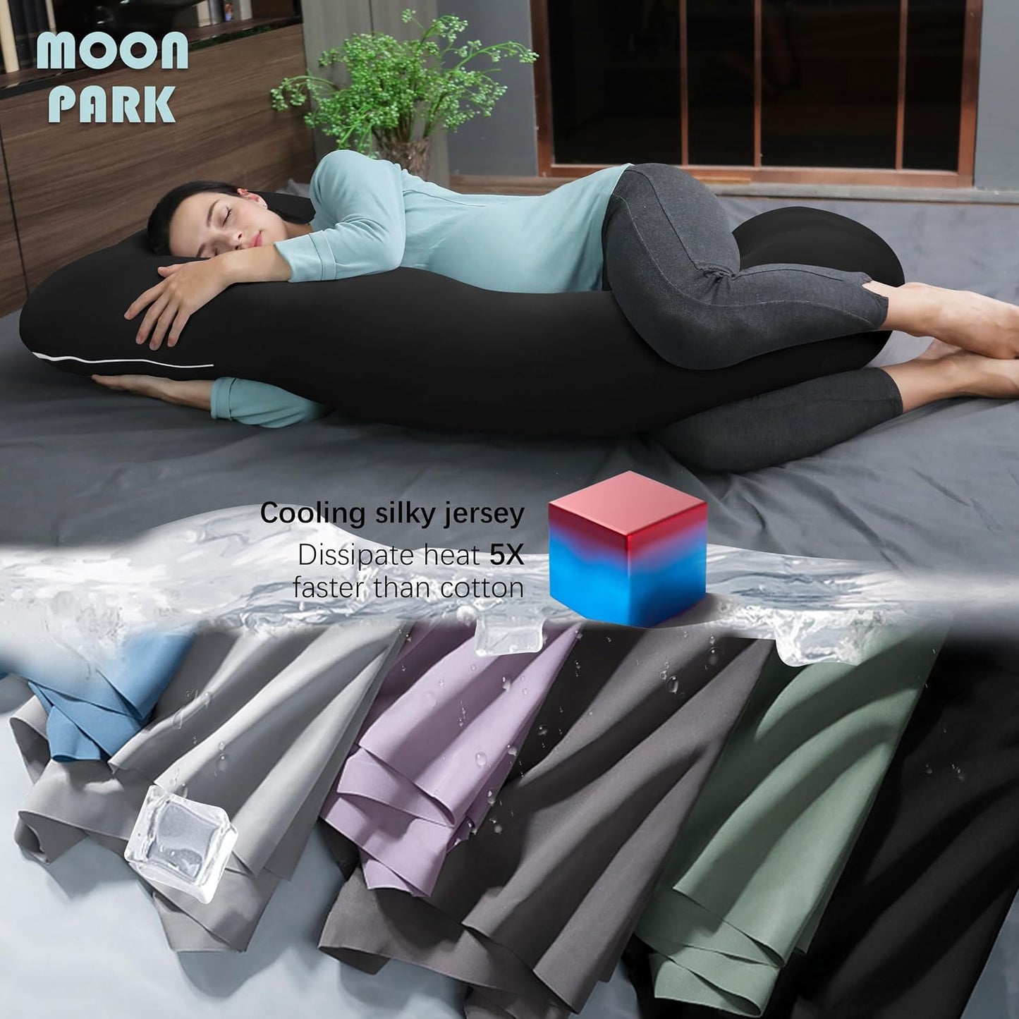 MOON PARK Pregnancy Pillows for Sleeping - 57 Inch U Shaped Full Body Maternity Pillow with Removable Cover - Support for Back, Legs, Belly, Hips - Pregnancy Pillow for Women - Grey