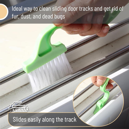 Slick- Window Track Cleaning Brush, 2 Pack, Yellow/Purple Ergonomic Handle, Built-in Scraper, Multipurpose, Window Track Cleaning Tools