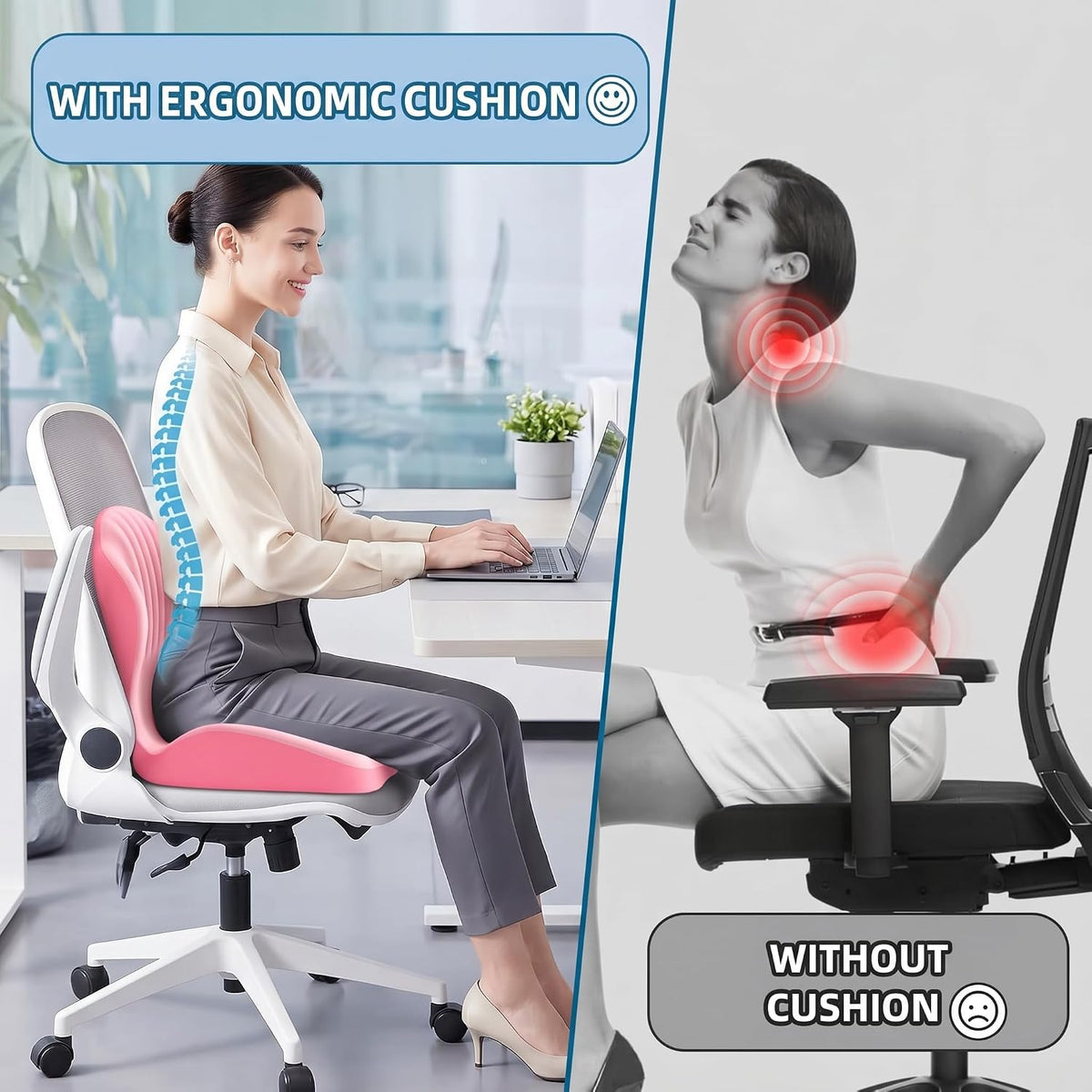 Ergonomic Waist Support and Seat Cushion, L-Shaped Memory Foam Pad (Grey)