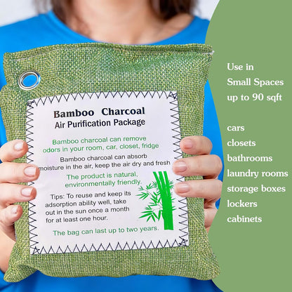 Bamboo Charcoal Air Purifying Bag, Activated Charcoal Odor Absorber Moisture Absorber Car Fresheners Odor Eliminator for Home Car Closet Refrigerator Shoe Smell Remover Gym Bag Deodorizer, Grey