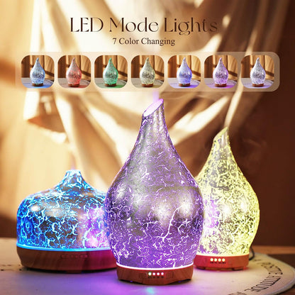 Porseme Essential Oil Diffuser 280ml Handmade Glass Diffuser 7H Runtime | Elegant Handmade Glass Aroma Diffuser with 7-color LEDs, Quiet Aromatherapy and Safe Auto Shut-off, Perfect for Gifts