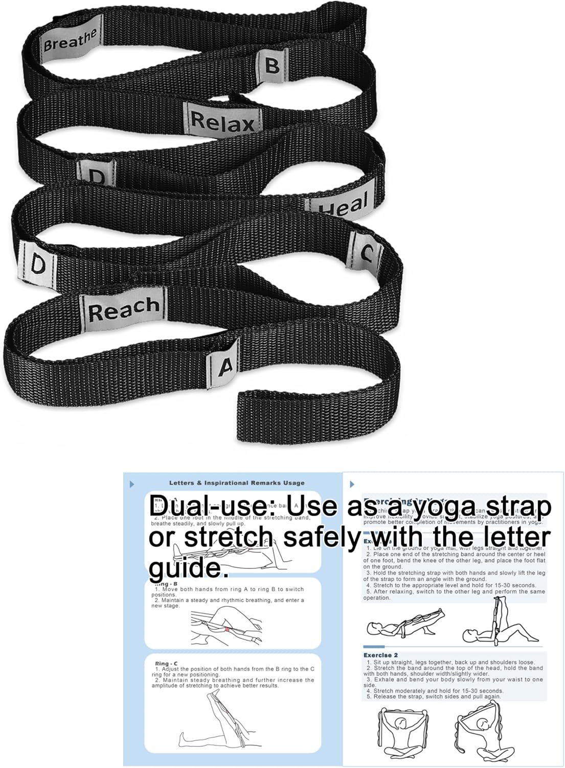 Stretching Strap Yoga Strap with 10 Loops, Non-Elastic Stretch Band for Physical Therapy, Flexibility, Exercise, Pilates, Dance & Gymnastics Workout